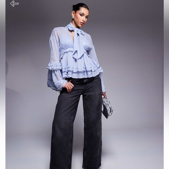 ASOS Luxe Pearl embellished chiffon blouse 💙🦋 - Picture 2 of 7